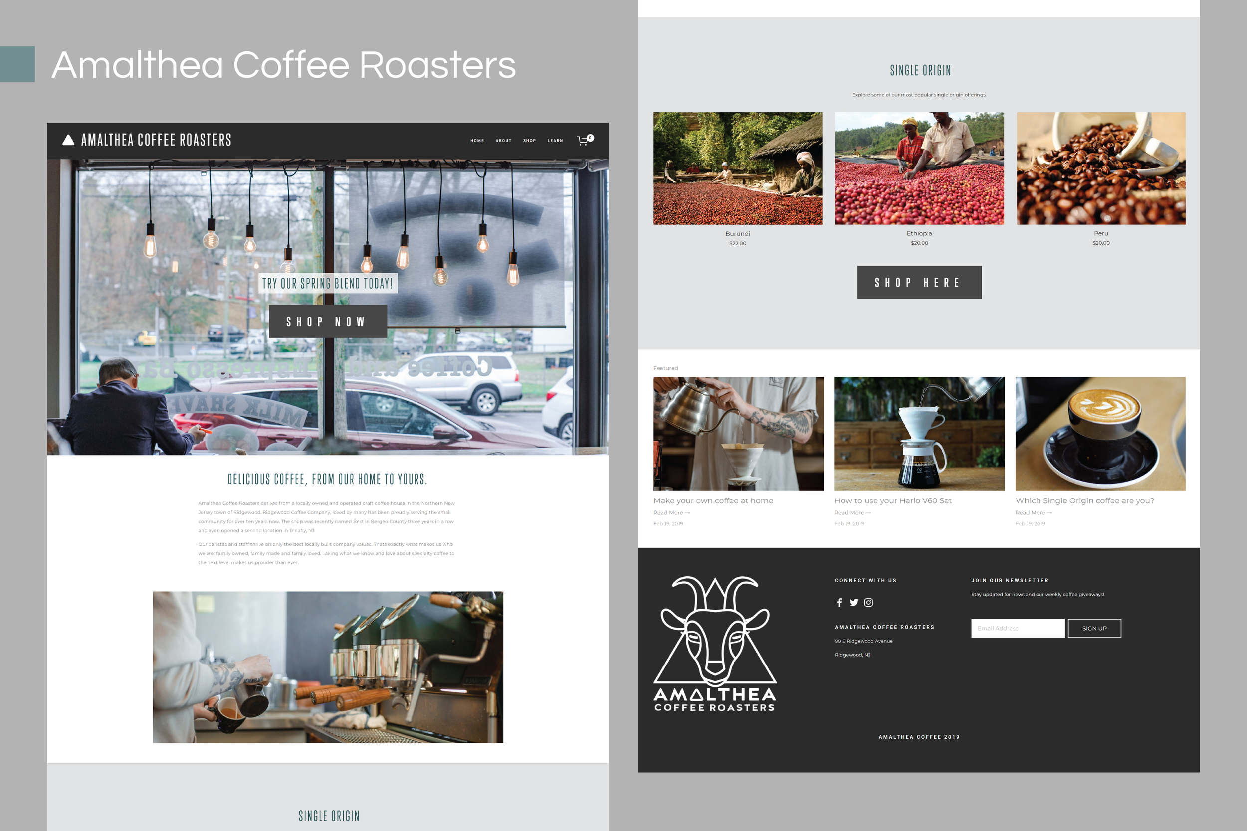 Amalthea coffee ecommerce site